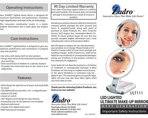 Zadro Products Manual pdf